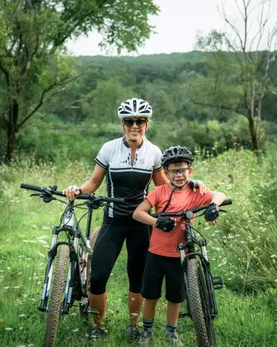 A mother and her son with their bikes in Rockford